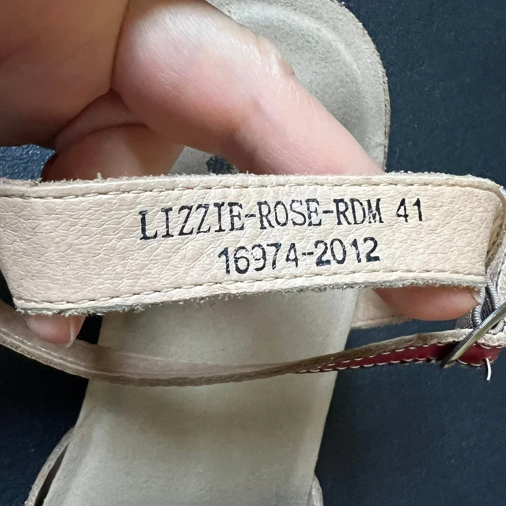 L'Artiste Lizzie-Rose Red Floral Leather Wedge Sandals 41 US 9.5-10 Boho Artsy